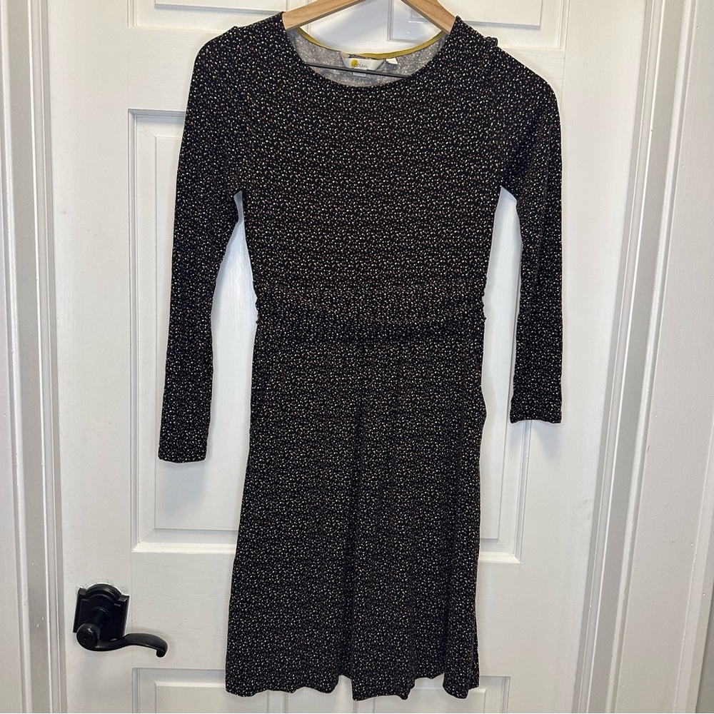 Boden Womens Long Sleeve Empire Waist Jersey Dress Black Dot J0493 US 2P